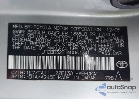 2006 Toyota Corolla Ce z USA, uszkodzony, nr VIN JTDBR32E160063741